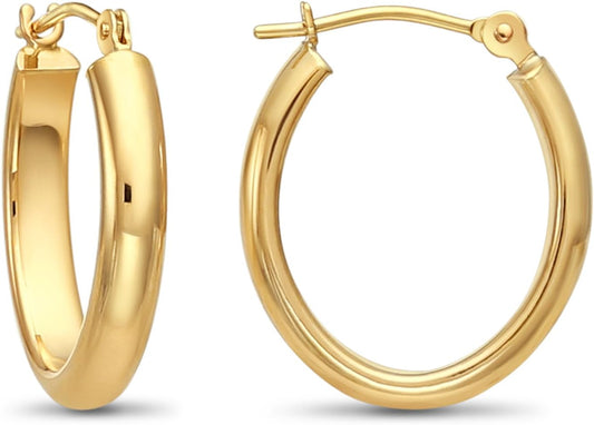 14K Gold Small Oval Polished Hoop Earrings (0.7 Inch Diameter)